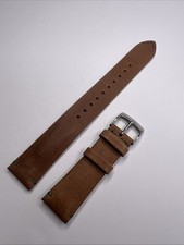 Jean Rousseau 18mm Brown Leather Watch Strap 16mm Steel Tang & Green Stitching picture