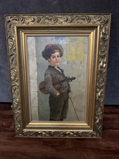 JOSEF SÜSS “The Young Violinist” Antique Oil Painting c.1915 German Portrait picture