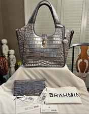 Brahmin Gray Croc Embossed Women’s Satchel Top Handle Zip w/ Wallet picture