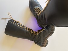 J H Hall Steel Toe Full Leather 16” Lineman Boots Thick Leather Size 9D logging picture