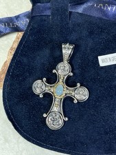 Konstantino GREECE Cross Pendant Chalcedony Cabochon 925 Sterling 18kt Gold NEW picture