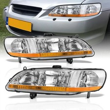 DriveForge For 1998-2002 Honda Accord Chrome Amber Headlights Left+Right Pair picture