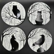 Lenox Haunted Woods 4 Piece Accent Plate Set 8in Open Box Halloween Raven Wolf picture