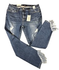 Judy Blue Jeans Juniors 15/32 Mid Rise Frayed Ankle Distressed Boho Skinny New picture