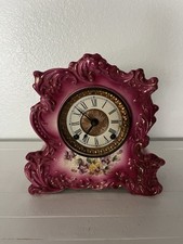 Porcelain Dresden Extra 8-Day Hour&Half Hour Cathedral Bell Strike Clock Vintage picture