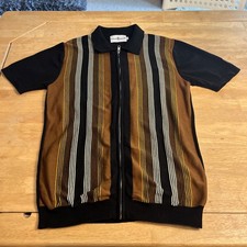 MADCAP England Mens Retro Knit Collar Texture Full Zip Polo Shirt M picture