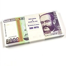 1988 Peru 5,000 Intis Banknote P-137 Uncirculated Set of 100 🇵🇪 picture