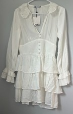ZARA Embroidered Collar Dress XS Ivory Tiered Ruffle Mini Dress NWT picture