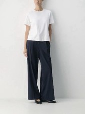 Aritzia L Babaton Leroy Pants Wide Leg Career Trousers Navy Blue Pleated Pull On picture
