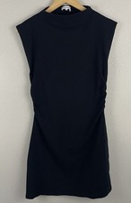 Reformation L Black Alden Mini Dress Mock Neck Side Ruching Fitted LBD picture
