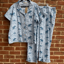 Anthropologie X Printfresh $250 Flamingo Elephant Print organic PJ Set Blue 3X N picture
