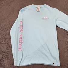 Simply Southern Shirt Womens Small Light Blue Long Sleeve Graphic Seahorse Logo picture