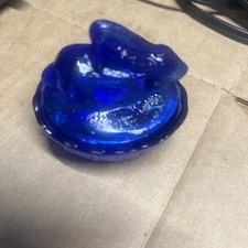 Vintage MCM Cobalt Blue Viking Glass Mini Bunny On Nest picture