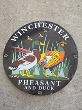 VINTAGE 1950'S WINCHESTER PHEASANT AND DUCK PORCELAIN SIGN GUN AMMO 12