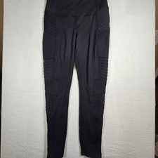 Athleta Delancey Moto Tight Black High-Rise Ribbed Panel Leggings  zip pockets M picture
