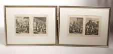 Pair 18th Century William Hogarth Don Quixote Etchings Antique Framed Prints picture