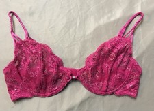 Jezebel 10345 Lace Rhinestone Heart Braided Strap Bra Pink Size 38C  picture