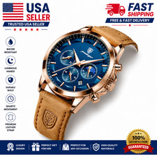 POEDAGAR Luxury Men’s Quartz Watch Waterproof Luminous Leather Analog Wristwatch picture