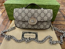 Gucci Petite Mini Bag Beige GG Canvas Silver GG & Chain 760194 Genuine picture