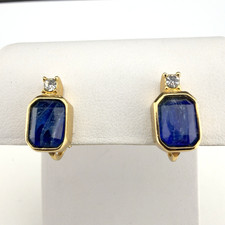 Vintage Christian Dior Clip On Earrings Blue Stones Gold Tone Setting Signed picture