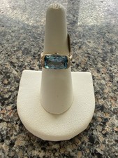 14K Yellow Gold Blue Topaz Ring Size 7 Estate Jewelry 5.22g picture