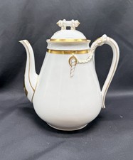 Antique Haviland Limoges White Teapot Gold Gilt Rope Handle Porcelain China picture