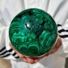 1.4LB Rare Natural Malachite quartz hand Carved sphere Crystal Healing polishing picture