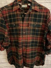 Vintage LL Bean Shirt Rust Plaid Chamois Button Up Shirt Mens Sz Large L picture