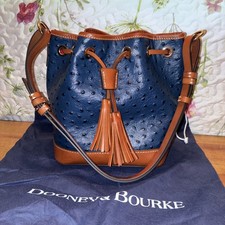 🌸 Dooney & Bourke Ostrich Small Drawstring Shoulder Bag Leather Bucket picture