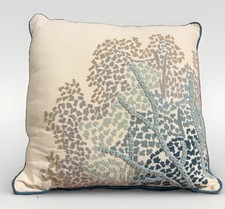 Pier 1 Imports 16” Coastal Embroidered Throw Pillow Teal Blue Cream picture