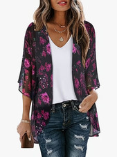 Purple Tie Dye Print Plus Size 2X Women Kimono Cover Up - Beautiful New picture