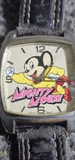 VTG Mighty Mouse Quartz Watch Unisex Silver Barrel Leather Analog picture