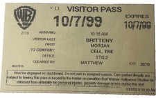 Original 1999 Warner Bros Visitor Pass Morgan Brittany The Cell Studio picture