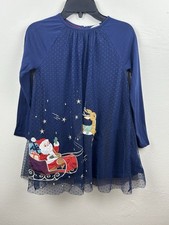 Mini Biden Girl’s Long Sleeve, Embroidered, Navy Christmas Dress Size 6-7 Yrs picture