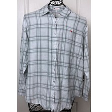 Sundry From Evereve / Anthropologie Grey White Plaid Button Down Top Sz 2 Medium picture