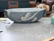 1930s Phoenix Glass Diving Girl Bowl—Blue/White Glass Art Deco W ORIGINAL LABEL picture