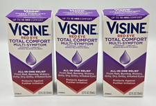 Lot of 3 Visine Red Eye Drops Total Comfort Multi-Symptom Burning Itchy Watery picture