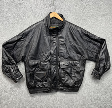 Vintage Members Only Leather Jacket Mens Large Black Bomber Pockets Lined 90s picture
