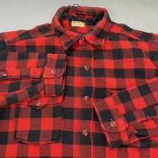 Vintage LL Bean Shirt Mens 17 Red Black Buffalo Plaid Flannel Wool Outdoors 60s picture