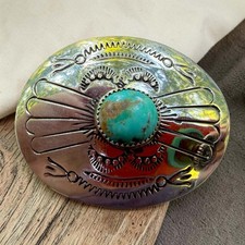 Navajo Handmade Royston Turquoise Buckle – Joan Begay picture