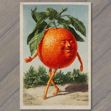 POSTCARD Dancing Orange Man Vintage Fruit Character Whimsy Retro Cheerful picture