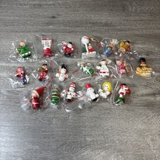 Vintage Made In Taiwan Wood Hand Made Painted Christmas Ornaments Bagged 1960s picture