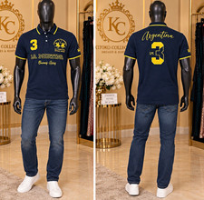 LA MARTINA Men's Blue/Yellow Logo Embroidered Button Polo Shirt M picture