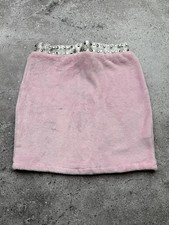 Vintage Y2K Pink Mini Skirt Studded Rhinestone Trim Womens Velour Aesthetic 2000 picture