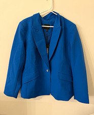NWT Express Editor Studio Stretch Twill Fitted One Button Blazer Cobalt Blue XL picture
