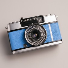 OLYMPUS PEN EE-3 35mm Half Frame Film Camera Restored Light Blue Leather Japan picture