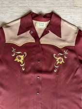 Vintage 40s/50s H bar C Ranchwear burgundy & clay Cowgirl Shirt, w embroidery picture