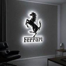 Ferrari Prancing Horse Metal Wall Art LED Sports Car Garage Sign Decor picture