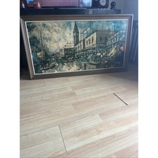 Vintage Rene Chanel Oil Painting Venice Italy Canal Cityscape Framed Mid Century picture