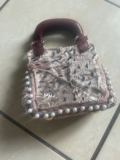 Pale pink pearl and beaded Fendi clutch bag with burgundy handles + gold accents picture